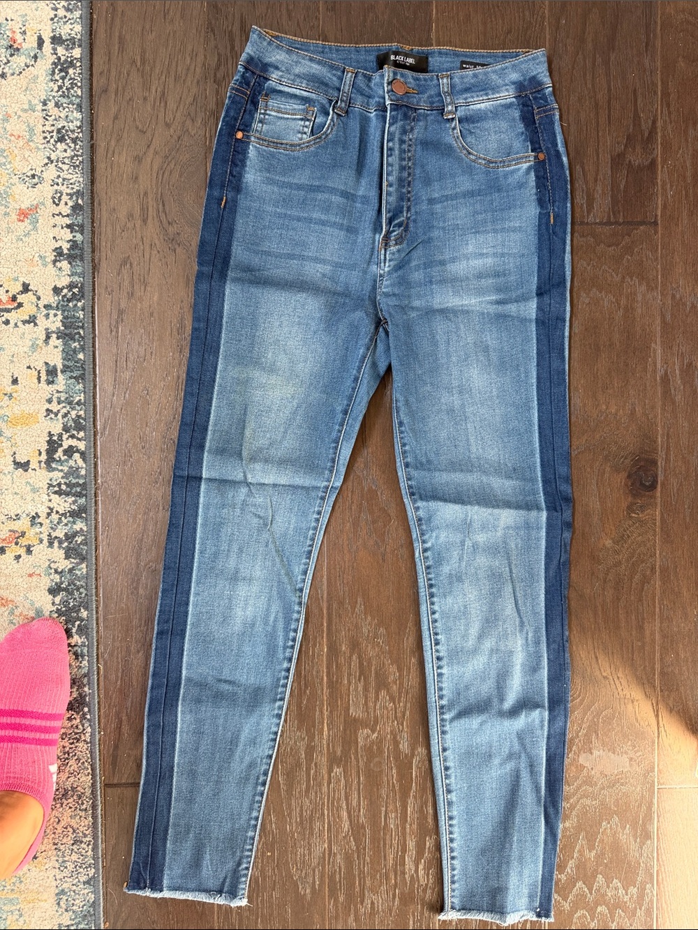 Two-Tone Denim Side-Strip Skinny Jeans